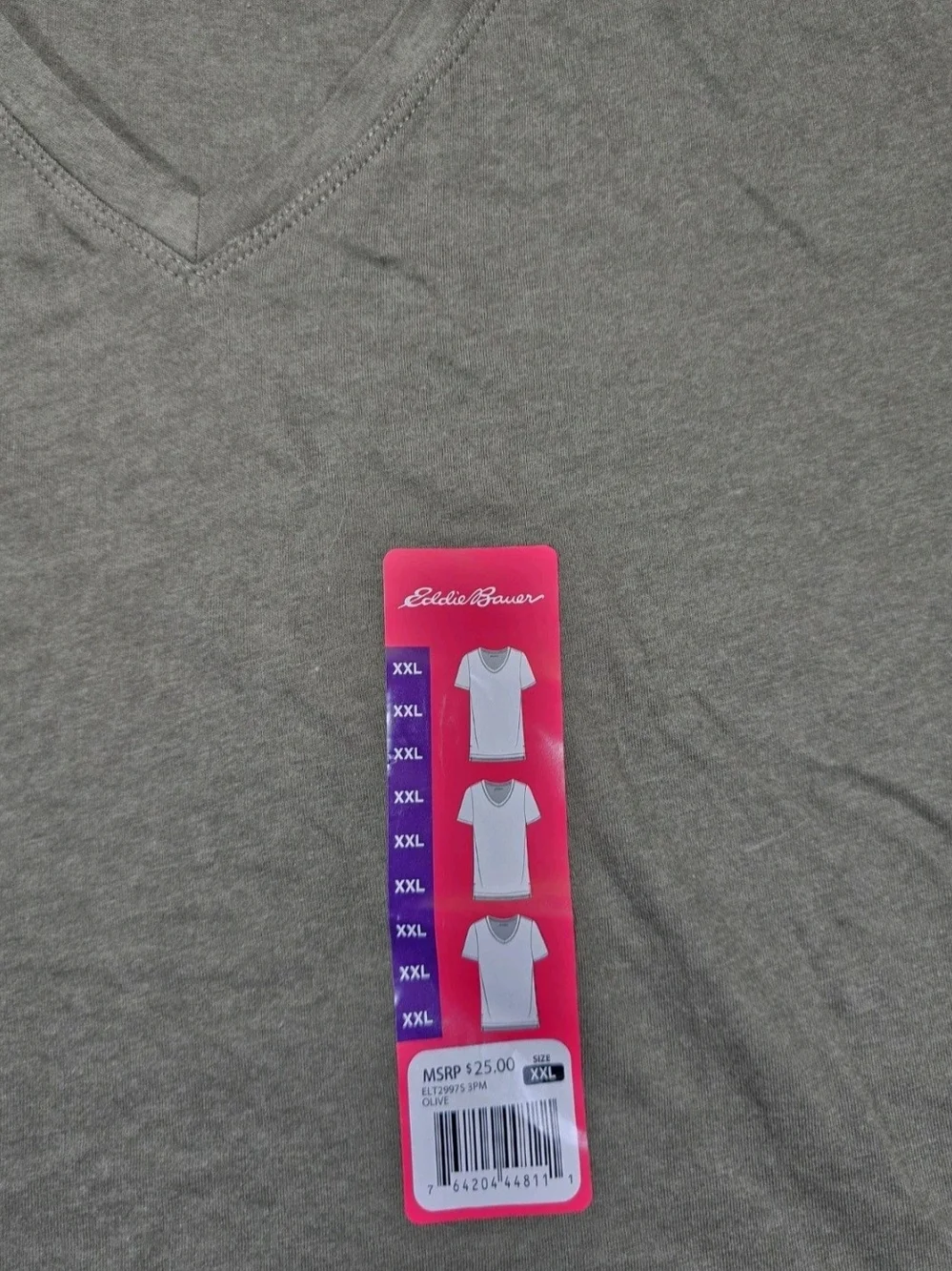 New With Tags Eddie Bauer Olive V-Neck Short Sleeve Tee Size XXL